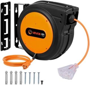 VEVOR 65FT Retractable Extension Cord Reel, Heavy Duty 12AWG/3C SJTOW Cord | 15A Circuit Breaker, with Lighted Triple Tap Outlet, 180° Swivel Bracket, Ceiling or Wall Mount for Garage, Workshop, Orange