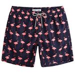 MaaMgic Men's Short Swim Trunks,Slim Fit Quick Dry Board Shorts with Mesh Lining,Flamingo Navy,Medium