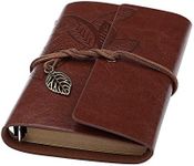 Aesthetic Leather Journal Notebook, Cute Diary Notepad Sketch Book with Leaf Embossed and Retro Pendants, Best Gifts for Kids (7 Inch, Brown)