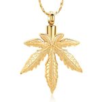 Imrsanl Marijuana Leaf Urn Necklace for Ashes for Men Women Adults Stainless Steel Maple Leaf Cremation Jewelry Urn Pendant Ashes Holder Memorial Locket, Stainless Steel, stainless steel