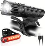 Roccar Ultra Bright USB Rechargeable Bike Light Set, Powerful Bicycle Front Headlight and Back Taillight, 4 Light Modes, Easy to Install for Men Women Kids Road Mountain Cycling