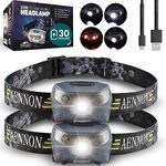 AENNON Rechargeable Head Torch (2 Pack) - 220 Lumens -, 30 Hour Battery - LED Waterproof Headlamp for Camping, Running, Hiking - 150m Vision Head Lights for Head