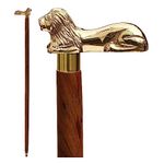 Ajuny Walking Sticks for Men Women Seniors Brown Wooden Folding Decorative Canes with Lion Brass Handle 36 Inch