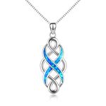 YFN Celtic Knot Necklace Created Opal Pendant Sterling Silver Infinity Love Jewelry (Blue Opal Necklace)