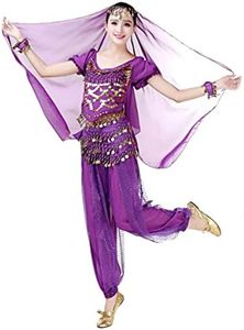 Costume Bay Women Belly Dance Outfit Costume Halloween Carnival Dancing Clothes Indian Dance Performance Clothes/Options of Top, Pant, Waist Belt, Head Scarf and Wristbands (2pcs-Purple, ONE)