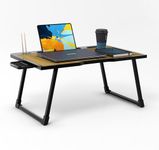 Cubiker Multipurpose Foldable Laptop Table with Cup, Pen Holder & Docking for Tablet | Work from Home, Writing Table, Bed Table, Breakfast Table, Portable (Wooden - 60[cm] x 40[cm] x 24[cm])