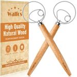 Walfos Danish Dough Whisk Set, 2pcs Wooden Danish Sourdough Bread Dough Whisks with Stainless Steel Ring, Kitchen Hand Bread Mixer Dough Whisking Tools for Sourdough, Bread,Cake,Pizza,Pastry,Biscuits