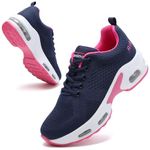 Womens Runnig Trainers Arch Support Memory Foam Gym Shoes Ladies Lightweight Mesh Air Cushion Walking Sneakers Navy Rose UK 6