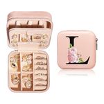 JEKUGOT Personalized Jewelry Box,Travel Jewelry Box, Portable Small Jewelry Box,Jewelry Travel Case with Mirror,A-Z Alphabet Jewelry Box for Girls and Women,Birthday Gift for Women (L)