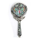 Mother of Pearl Princess Black Cosmetic Makeup Hand Held Mirror with Butterfly Design