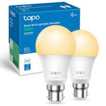 Tapo Smart Bulb, Energy Saving WiFi Smart Light Bulb, B22,8.3W, Works with Amazon Alexa and Google Home, Dimmable Soft Warm White Alexa Light Bulbs,No Hub Required -Tapo L510B (2-pack)[Energy Class F]