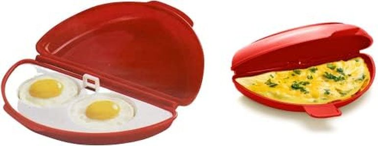 Microwave Omelet Maker + Egg Poacher All In One Dish On The Go Quick N Easy Breakfast BPA Free Plastic, Red