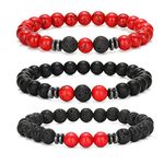 MengPa Mens Beaded Bracelets Matte Lava Rock Volcanic Stone Beads for Women Stretch Bracelet Fashion Jewelry (Red Howlite)