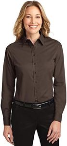 Port Authority Ladies Long Sleeve Easy Care Shirt 6XL Coffee Bean/Light Stone, Coffee Bean/Light Stone, 6X-Large