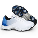 Waterproof Golf Shoes for Men Spikeless Outdoor Golf Sport Training Sneakers Classic Mens Golf Trainers Size 13 14 …, White Blue-spikes, 10