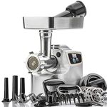 STX International Magnum Electric Meat Mincer 1800W (Patented Air Cooled) - 3 Stainless Steel Blades, 5 Sanding Plates, 1 Beaner Sausage Filling Plate, Cube Attachment and 3 Sizes of Sausage Pipes