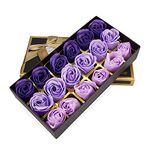 Bath Soap Rose Flower Floral Scented Rose Soap Petals Body Soap in Gift Box for Anniversary Birthday (18 Pcs/Box Gradient Purple)