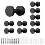 jockcaras 10-Pack Wall Towel Hook for Hanging - 0.8" Dia Small Hook 10LB, for Bathroom, Shower, Door, Entryway, Shelf, for Loofah, Robe, Coat, Hat, Key, Black Matte, Screws Included