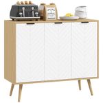 HOMCOM Kitchen Sideboard, Modern Storage Cabinet, Accent Cupboard with Adjustable Shelves, Natural