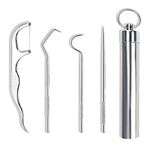 4Pcs 304 Stainless Steel Toothpick Set, Tooth Pick Metal, Tooth Hook Reusable Dental Picks Portable Metal Toothpicks Holder for Outdoor Picnic Camping and Travel