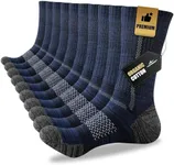 Niorasen Men's Cotton Crew Work Socks, 5 Pairs Cushioned Boot Socks, Moisture Wicking Athletic Socks for Hiking Sports Running 13-15 (Navy)