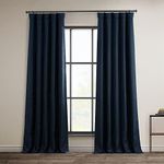 HPD Half Price Drapes Faux Linen Textured Room Darkening Curtains for Bedroom 96 Inches Long (1 Panel), 50W X 96L Curtains for Living Room Home Decor, Nightfall Navy