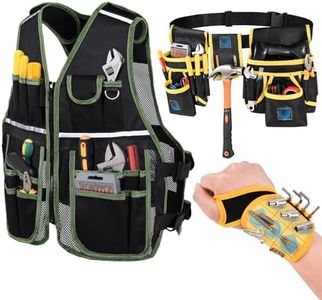 3-in-1 Tool Vest with Magnetic Wristband & Tool Belt, Adjustable Breathable Work Vest with Multiple Pockets for Construction, DIY, Gardening - Comfort Design for All-Day Wear