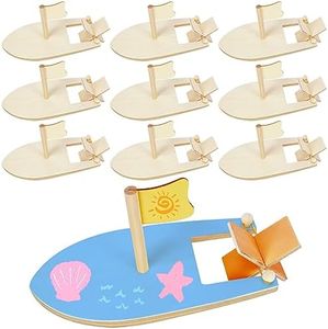 Amersumer 10 Pcs DIY Toy Wood Boat Craft Kits, Mini Wooden Sailboat Kits, Paddle Boats Paint and Decorate for School Projects, Make Your Own Sailboat Craft