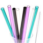 Dakoufish Reusable Smoothie Straws 9 inch Long Wide Mouth Clear Plastic Straight Drinking Straws Set of 8 with Cleaning Brush (mix4color, 9 inch)