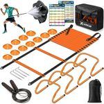 Agility Ladder Speed Training Equipment Set-20ft Agility Ladder,12 Soccer Cones,4 Adjustable Hurdles, Jump Rope, Running Parachute| Basketball Football Soccer Training Equipment for Kids Youth Adults