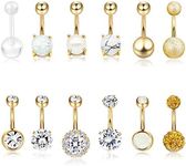 Masedy 12Pcs Belly Button Rings for Women Surgical Steel Curved Navel Barbell Rings Body Piercing Jewelry Gold