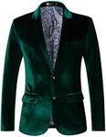 THWEI Mens Velvet Blazer Slim-Fit Fashion Solid Suit Jacket, Green, Large