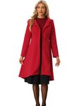 Allegra K Women's Overcoat Single Breasted Pockets A-Line Warm Hooded Winter Coat, Red, S