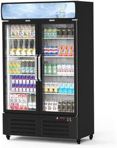 Takywep Energy Efficient Double Door Commercial Glass Display Refrigerator – 25.3 Cu. Ft Beverage Cooler with 5 Adjustable Shelves, LED Lighting, Auto Defrost, Precision Temp Control for Restaurant,