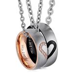 ANAZOZ Couple Necklace,Heart Necklace Stainless Steel Puzzle Engrave with I Love You Width 6mm Rose Gold Black for Him and Her - Rolo Chain