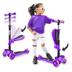 Kids Scooter 2-12 Years, 3 Wheeled Toddler Kick Scooter for Boys and Girls, Sit and Stand Foldable Scooter with Flip-Out Seat, LED Wheel Lights, for Outdoors and Indoors- by Hurtle