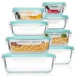 Vtopmart 8 Pack Glass Container Food Storage, Glass Meal Prep Containers with Lids, Airtight Glass Bento Boxes with Leak Proof Locking Lids, for Microwave, Oven, Freezer and Dishwasher