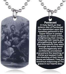 FAYERXL Scripture Baptism Holy Bible Verse Dog Tag Necklace,Engraved Catholic Christian Communion Confirmation Rite Religious Gift (Pentecost)