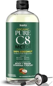 Keppi Keto Organic MCT Oil - Flavorless C8, Non-GMO, Certified Gluten-Free, Palm Oil Free, Vegan, Kosher, Halal, 32 oz Coconut Oil