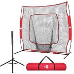 VIVOHOME 7 x 7 Feet Baseball Backstop Net, Softball Practice Net for Batting and Pitching, Baseball Hitting Net with Batting Tee and Carry Bag, Red