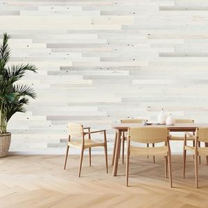TIMBERCHiC 100% Reclaimed Wood Wall Planks - Made in USA - Peel-and-Stick Panels for Interior Decor - DIY Accent Wall Panels, Coastal White (5" x 20 Sq Ft)