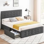 Gaomon Queen Bed Frame with 4 Storage Drawers,Grey Queen Size Upholstered Platform Bed Frame with Headboard and Wooden Slats Support No Box Spring Needed (Queen)