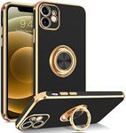 BENTOBEN Compatible with iPhone 12 Mini Case with 360° Ring Holder, Shockproof Kickstand Support Car Mount Women Men Non-Slip Protective Phone Case for iPhone 12 Mini 5.4", Black/Gold