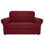 MAXIJIN 3 Piece Couch Covers for 2 Cushion Couch Super Stretch Loveseat Slipcover Dogs Pet Proof Fitted Furniture Protector Spandex Non Slip Sofa Love Seat Cover Washable (Loveseat, Wine Red)