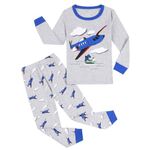 Gumyoss Boys Pyjamas Set Kids Pjs Excavator Airplane Clothes Long Sleeve Cotton Winter Nightwear Sleepwear 2 Pcs 4-5 Years, Grey/Airplane