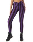 sissycos Women's Halloween Crossover Leggings High Waisted Buttery Soft Printed Tights, Halloween Stripes Black Purple Witch, Large