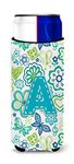 Letter A Flowers and Butterflies Teal Blue Ultra Beverage Insulators for slim cans CJ2006-AMUK