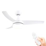 Wellspeed 42 Inch Ceiling Fans with Lights, White Ceiling Fan with Light Remote Control, 3 blade Modern Ceiling Fan with Light, Quiet Dimmable,for Living Room, Bedroom, Patios (Indoor, Outdoor)