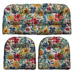 RSH Décor Indoor Outdoor 3 Piece Tufted Wicker Cushion Set 1 Loveseat & 2 U-Shape-Choose Color & Size (Oakmont Hightown Festival Red Blue Yellow Floral, 41"x19" , 19"x19")