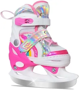 Nattork Girls Ice Skates for Kids 4 Size Adjustable Rainbow Ice Skate with Fleece Lining for Outdoor & Rink